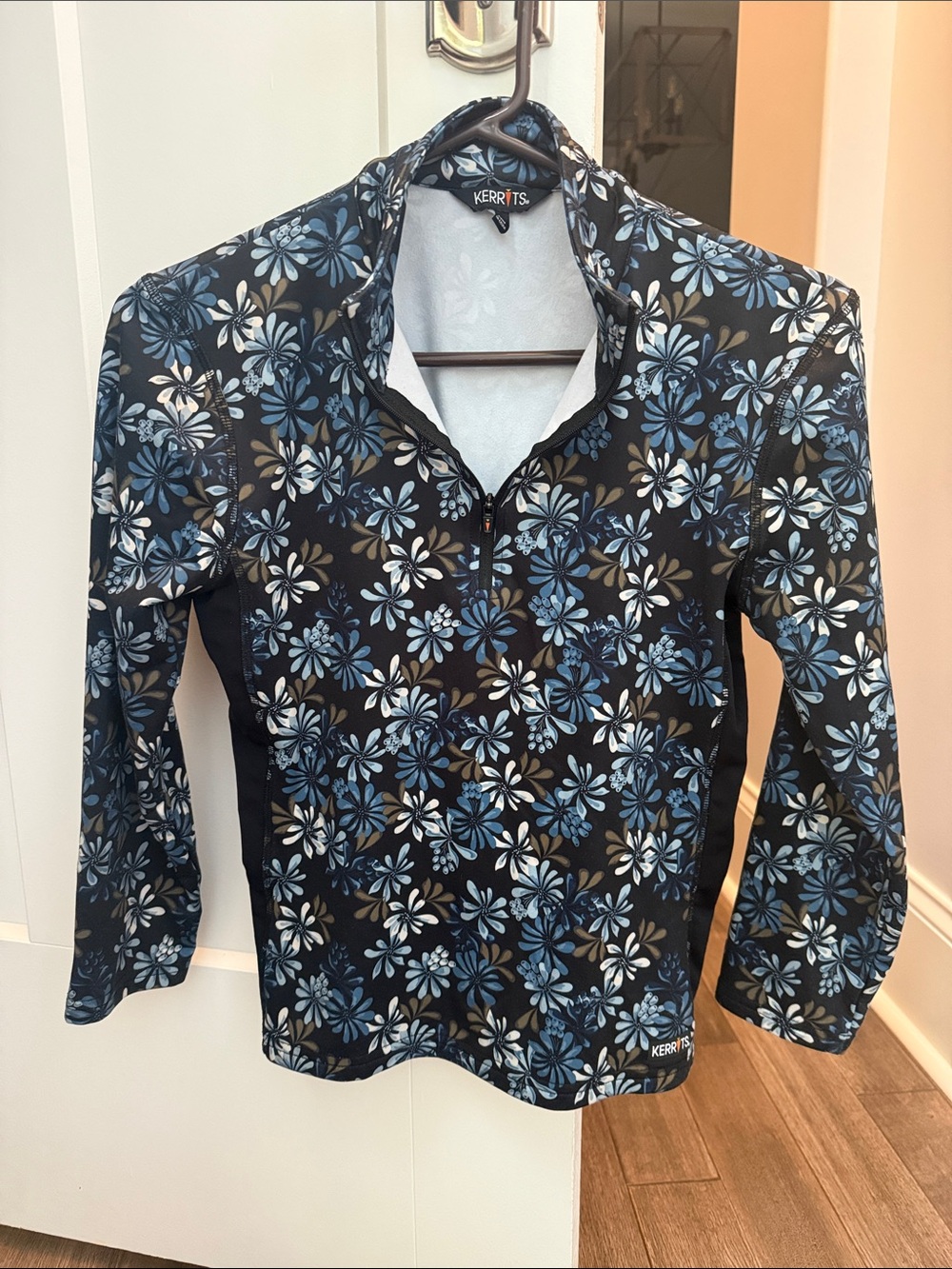 Kerrits Black Quarter-Zip Floral Performance Shirt, fleece lined